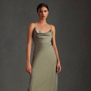 Cali Satin Charmeuse Midi Dress - Moss